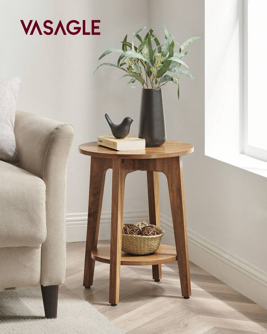 VASAGLE Side Table, Small Round End Table With Lower Shelf, Nightstand For Small Spaces, Living Room, Bedroom - Country Walnut - View 1