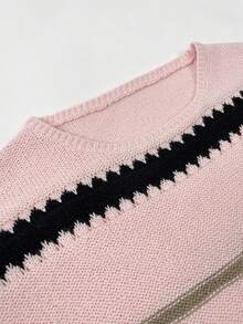 女士休闲条纹落肩宽松套头毛衣 - 彩色 - 查看 6