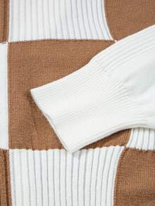 Acelitt Cardigan casual cu imprimeu contrastant și textură, model kaki în carouri, toamnă nouă