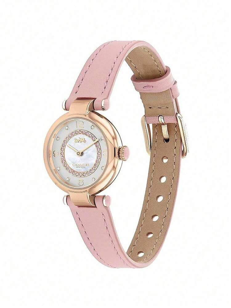 Coach Đồng hồ thạch anh PARK dây da màu hồng dành cho nữ với mặt số kết cấu bằng pha lê và đá cẩm thạch Đồng hồ quà tặng tròn tương tự thanh lịch thường ngày dành cho nữ - Hồng - Xem 8