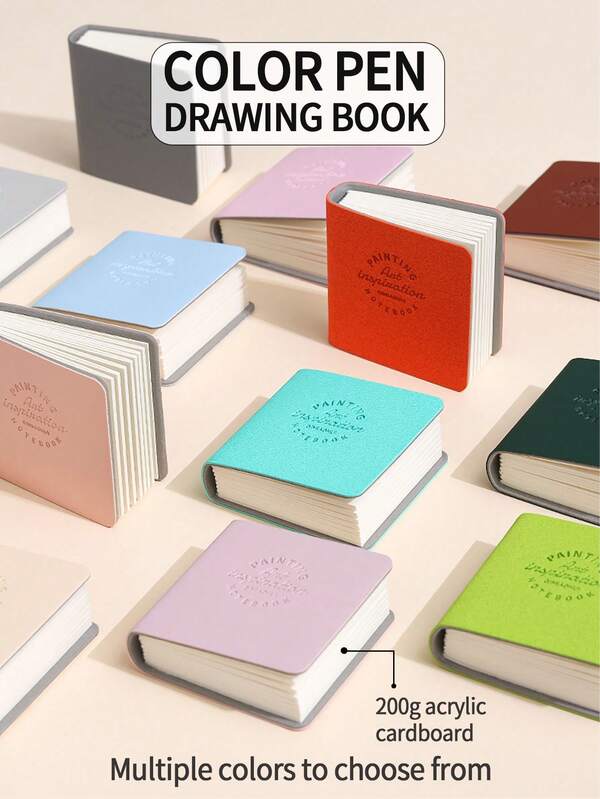 1set Assorted Colors Mini Faux Leather Inspired Notebook - Creative Relax Sketchbook, Portable Blank Drawing Pad, Cute Pocket-Sized Journal With "SPORTS" Embossing For Drawing & Writing, Drawing Supplies For Artists