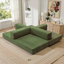 78.7" Foldable 3-Seater Fabric Sofa Bed With Square Armrests, Modular Compressible Living Room Sofa Set, Vintage Suede Comfortable Lounge Chair Sofa, Lazy Sofa (Bean Bag), And Bedroom Sleeper Sofa Bed - 綠色 - 查看 9