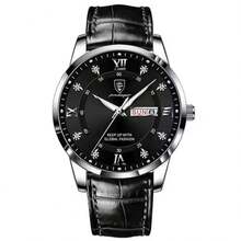 POEDAGAR 商务皮带男士手表 50 米防水经典商务正式棕色皮革表带礼品手表精准计时内置进口石英机芯水晶钻石刻度国际标准英文日历礼品男士生日纪念品返校必备品