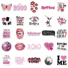50张粉色Y2K风格贴纸，Y2K美学贴纸，Y2K礼物，复古贴纸，90年代贴纸，防水乙烯基贴纸，可用于信封、水瓶、电脑、笔记本电脑、手机、行李箱、笔记本、冰箱等。