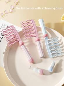 双排波浪齿宽齿卷发梳，内置清洁刷，加长手柄头皮按摩梳，蓬松梳，防静电卷发造型梳，适用于美发沙龙 - 彩色 - 查看 1