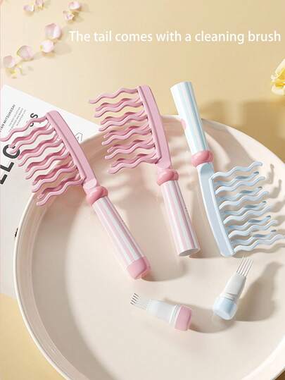 Bàn chải uốn tóc răng thưa hai hàng, tích hợp bàn chải làm sạch, bàn chải massage da đầu cán dài, bàn chải tạo độ phồng, bàn chải tạo kiểu tóc uốn chống tĩnh điện, thích hợp cho các salon tóc.