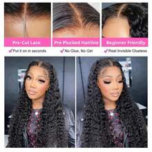 NARNI Wear And Go Glueless Wigs Human Hair Pre Cut 200% Density Water Wave 5x5 HD Lace Closure Wigs Human Hair With Baby Hair Pre Plucked Natural Hairline Deep Wave Lace Front Wigs Human Hair Wet And Wavy Deep Curly Closure Wig For Women 8-40 Inch - Natural Black - 查看 6