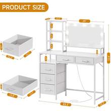 Vanity Desk With Mirror And Lights, 3 Color Modes With Adjustable Brightness, 5 Spacious Fabric Drawers & Open Storage Shelves, Modern Makeup Vanity Table For Bedroom - 查看 2