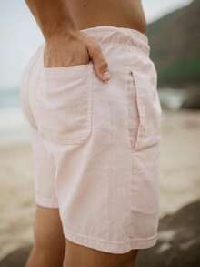 Men's Linen Shorts With Drawstring, Comfortable For Everyday And Leisure - Rosa Pálido - Ver 5