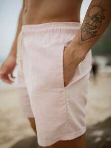 Men's Linen Shorts With Drawstring, Comfortable For Everyday And Leisure - Rosa Pálido - Ver 4