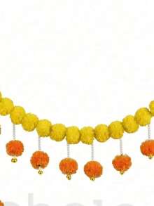 MEHELANY 1Pc Marigold Garland With Bell 5.08FT Artificial Marigold Wreath Faux Flowers, Yellow & Orange Plastic Marigold Faux Hanging Halloween Thanksgiving Day Diwali DIY Decorations, Mexican Wedding Decorations Artificial Flowers, Fake Flowers Fall Garland Christmas Decor, Flower Garland Strands, Day Of The Dead Altar Marigold Flower Strips
