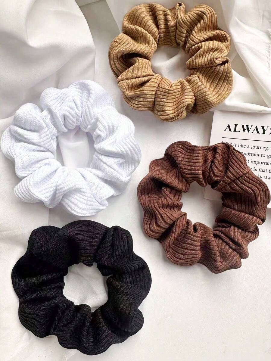 4条装女士高品质纯色针织条纹发圈，时尚简约复古优雅发绳，适合日常、休闲、海滩、派对、通勤、扎马尾、化妆、服装配饰、发圈、运动、家居美容、女士配饰、家居健身、女士配饰、头部配饰、弹性发带 - 彩色 - 查看 1
