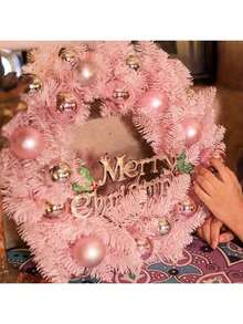 1pc Charming Pink Christmas Wreath - Perfect For Holiday Decoration, Mall Display And Party Supplies, Scene Setting, Ideal For Christmas Decor