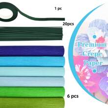 6 色皱纹纸卷，9.8 x 49 英寸宽皱纹纸，含 20 根花茎和 1 条花艺胶带，适用于生日派对、婚礼、节日装饰 - Card Mix Up - 查看 16