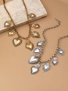 1 件女士时尚吊坠项链，哥特式风格多种吊坠设计，包括火焰和心形，适合日常佩戴，适合作为情人节礼物、妈妈、母亲、母亲节、礼物 - 愛心 - 查看 2