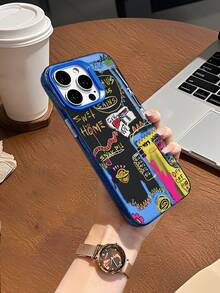Chaotic Graffiti Phone Case Compatible With IPhone 16 Pro Max/15 Pro/14 Plus/13/12/11 Pro Max, Matte Texture Anti-Drop Phone Protective Cover - Blue Frame Silver Blue - View 3