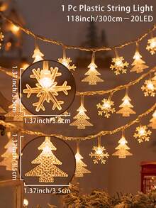 1Pc Christmas Led String Light (No Battery),150/300cm Snowflake Christmas Tree Design Fairy Lights For Christmas,Christmas Tree Decoration,Christmas Decorations For Home,Christmas Ornaments,Hanging Decor,Xmas Decor,Christmas Ornaments,Indoor/Outdoor Decor - Clear - View 9