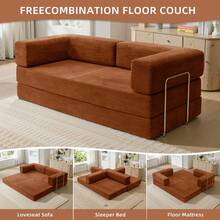 78.7" Foldable 3-Seater Fabric Sofa Bed With Square Armrests, Modular Compressible Living Room Sofa Set, Vintage Suede Comfortable Lounge Chair Sofa, Lazy Sofa (Bean Bag), And Bedroom Sleeper Sofa Bed - 橘色 - 查看 2