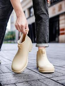 男士低帮防水雨靴，防滑短筒钓鱼水鞋，低帮防水鞋，男女学生青少年适用，橡胶靴 - 米色 - 查看 5