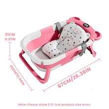 Ubravoo Bath Tub With Drain Hole, Double Foldable Toddler Bathtub With Soft Cushion Pad, Portable Travel Bathtub Built In Anti-Slip Support - Pink - View 3