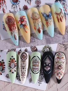2/6 件 3D 波西米亚风格指甲贴纸，神秘哥特式曼陀罗花卉印花贴花雕刻美甲装饰贴片，美甲配件工具，美甲用品 - 彩色 - 查看 8