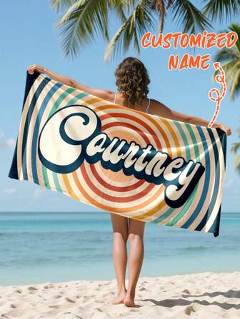 Customized Striped Beach Towel, Birthday Pool Party Gift, Daughter's Birthday Beach Towel Gift, Birthday Single Party Holiday Gift