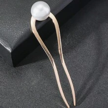 1-Piece Pearl U-Shaped Hairpin – Classic Hair Stick For Women, Elegant Bun Holder - 金色 - 查看 8