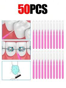 5/20/50/100支装成人直牙线棒，清洁牙缝，正畸牙缝，牙齿清洁，软毛牙间刷，正畸牙线棒，一次性牙间清洁器（粉色） - 彩色 - 查看 6