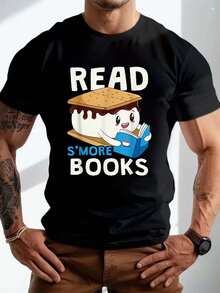 Read S'More Books Camping Bookworm Boy Cute Librarian Smores T-Shirt, Graphic Tees Men - 黑色 - 查看 1