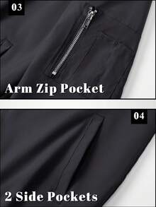  Men's Bomber Jacket Lightweight Casual Windbreaker Zip Up Coat With Pocket - 黑色 - 查看 6