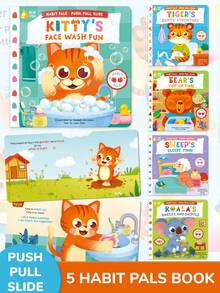 beartale 1 套推拉滑梯儿童活动书籍《儿童习惯伙伴》——洗脸乐趣，一只可爱的猫教孩子们何时以及如何清洁面部，生动的插图忙碌的书益智玩具，儿童玩具，儿童派对礼物，教具，女孩玩具，男孩玩具，蒙特梭利玩具，学校，文具用品，学校用品，游戏，儿童生日礼物，毕业礼物 - 彩色 - 查看 3