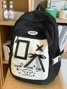 Zaino da donna alla moda, semplice e versatile, zaino bicolore, adatto per il ritorno a scuola, stile college di nicchia, fiocco nastro casual, zaino da viaggio leggero e piccolo