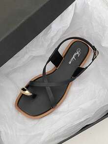 Women's Flat Sandals, Metallic Elegant Party Vacation Casual Beach Cute Fairy Wedding Outdoor Sexy Chinese Style Lovely Comfortable PVC Plastic Buckle Criss-Cross Flat Sandals, Suitable For Beach, Holiday, Wedding, School, Office, Home, Outdoor, Summer - Black - View 6