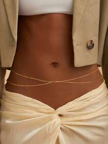 1 pieza Cadena corporal sexy de doble capa con cuentas de cobre en forma de corazón, estilo minimalista para mujer, cadena de cintura multicapa - W-YL175 Cadena de cintura doble con cuentas de cobre Love - Ver 6