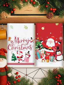 2pcs Christmas Kitchen Towels, Santa Claus Dish Towels, Absorbent Tea Hand Towel, Quick-Dry Hand Washing Dishes Tea Towels, Christmas Decorations, Christmas Home Decor, Kitchen Decor, Bathroom Decor, Christmas Room Wall Decor, Baking & Cooking Dish Cloths, Cleaning Cloth, Merry Christmas Supplies, Christmas Party Supplies, Xmas Gifts, Christmas Gifts, 2026 New Year Decor