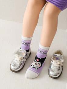 Sanrio 1/5 Paia di calzini Sanrio Kuromi carini con design a sfera di cristallo a forma di cuore, adatti per tutte le stagioni