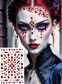 1pc Red Rhinestone Face Sticker, Suitable For Halloween Blood Tear DIY Decoration, Bridal, Stage Performance, Holiday Party, Gathering Makeup, Available In Various Shapes Like Diamond, Round, Teardrop, Oval, Customizable For Both Men And Women