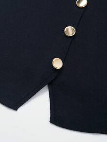 横针织V领无袖针织背心 - 藏蓝色 - 查看 4