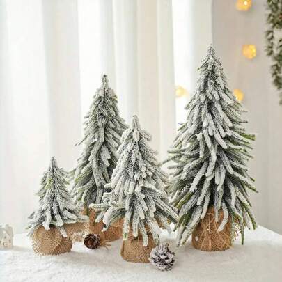 迷你雪景圣诞树，PE植绒圣诞树桌面摆件，家居装饰，圣诞装饰，房间装饰，冬季圣诞装饰，圣诞礼物