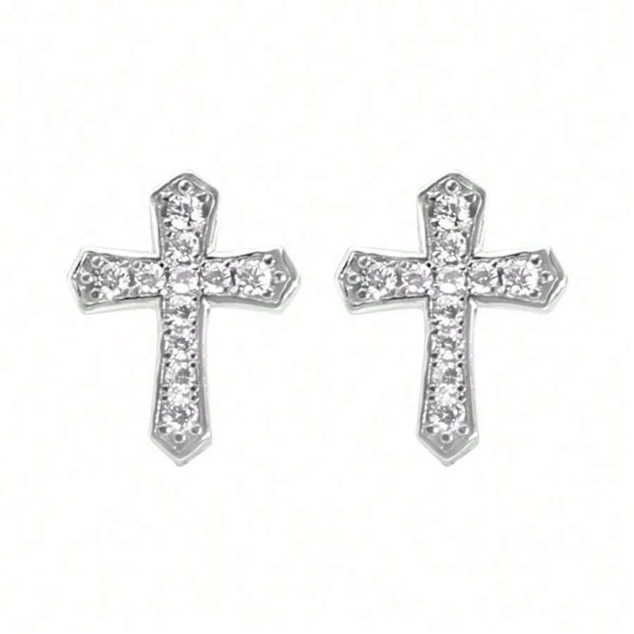 Full Diamond Cross Stud Earrings Men's Hip-Hop Women's Same Micro-Inlaid  Versatile Earrings Design Sense  Single Men - khuyên tai chéo nam - Xem 1