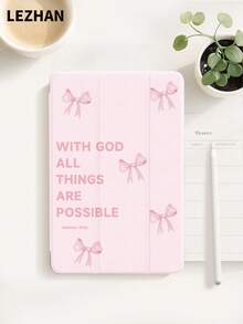 1个粉色“有了上帝，一切皆有可能”标语平板电脑保护套，兼容苹果iPad 10.2英寸、iPad Pro 11英寸（2021/2020/第十代）、iPad Mini 4/5/6、三星Galaxy Tab A8 10.5英寸（2022）、Matepad 10.4英寸/平板电脑，带笔槽，防摔，带支架功能 - 彩色 - 查看 3