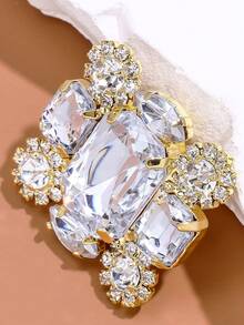 1 Pair Silver Square Crystal Rhinestone Clip-On Earrings