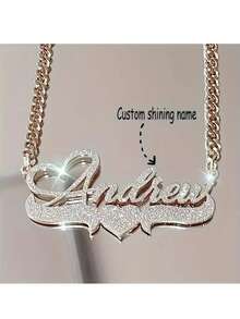 Customized Name Heart Pendant Necklace - Personalized Shiny Name Charm Set With Stainless Steel Chain - Perfect Gift For Birthday, Anniversary And Special Occasions - Punk Retro Style - Multicolor - View 1