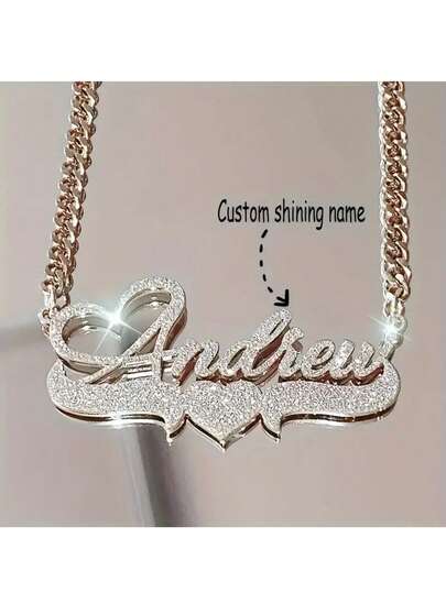 Customized Name Heart Pendant Necklace - Personalized Shiny Name Charm Set With Stainless Steel Chain - Perfect Gift For Birthday, Anniversary And Special Occasions - Punk Retro Style