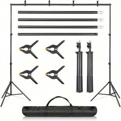 Adjustable Backdrop Stand Kit Photography And Video Studio 2 * 3m 6.5 * 9.8ft Photo Background Support System With Carrying Bag And 4 Clamps - Ideal For Photography And Video Studio