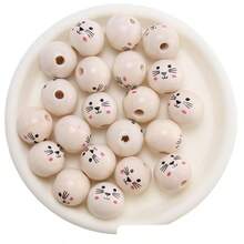 10pcs,50pcs,150pcs Assorted Joyful Face Wooden Beads, 20mm - Ideal For DIY Jewelry, Bracelets, Necklaces & Crafting Decorations, Variety Of Cute Expressions, Decorative Beads|Facial Expression Beads|Durable Wood, Beads For Jewelry Making - Multicolor - View 7