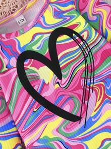 3件套女婴心形印花圆领罗纹长袖上衣搭配简约针织日常裤