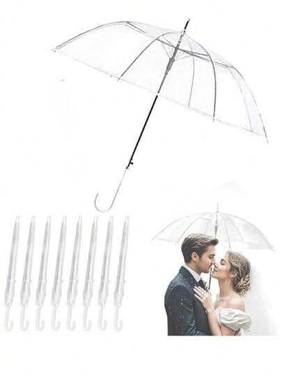 1/2 szt. Przezroczysty parasol ślubny, wiatroodporny, prosty parasol, duży parasol z uchwytem w kształcie litery J, odpowiedni na wesela, deszczowe dni, rekwizyty fotograficzne, podróże, zajęcia na świeżym powietrzu, wieczory panieńskie, sesje zdjęciowe panny młodej (przezroczysty), propozycje na wiosnę i lato, prezenty dla druhen, pokój, wystrój sypialni, plaża, podróże, dla mężczyzn, dla kobiet, wakacje, urocze rzeczy, prezent na Dzień Matki, wystrój sypialni, ogród, wystrój kuchni, lato, plaża, niezbędne w podróży, wystrój pokoju, miękkie, ukończenie szkoły