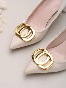 2 件可拆卸 DIY 鞋配件，金属方形扣装饰高跟鞋，时尚优雅鞋夹，适合女士高跟鞋、平底鞋、凉鞋、浅口鞋、新娘鞋、约会鞋、结婚鞋、办公室鞋 - 黑色、白色、杏色、红色、裸色 - 金色 - 查看 3