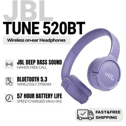  JBL TUNE 520BT 蓝牙耳机，无线降噪耳机，57 小时超长续航，蓝牙 5.3